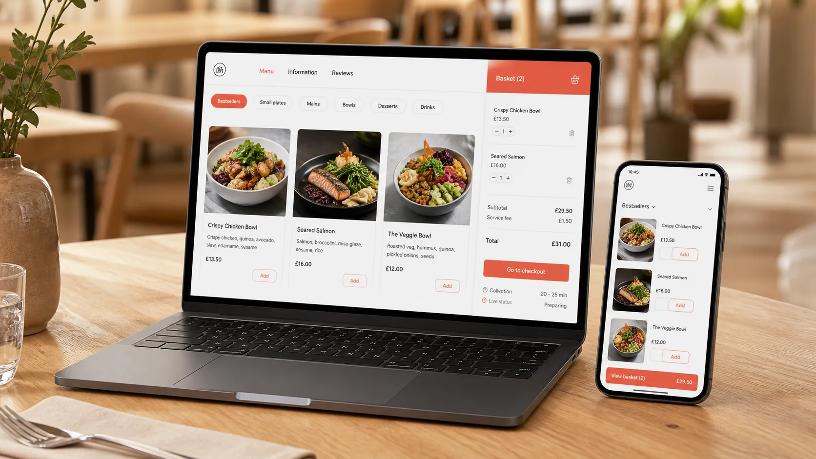 FoodlyOn online bestilling vist på computer og mobil