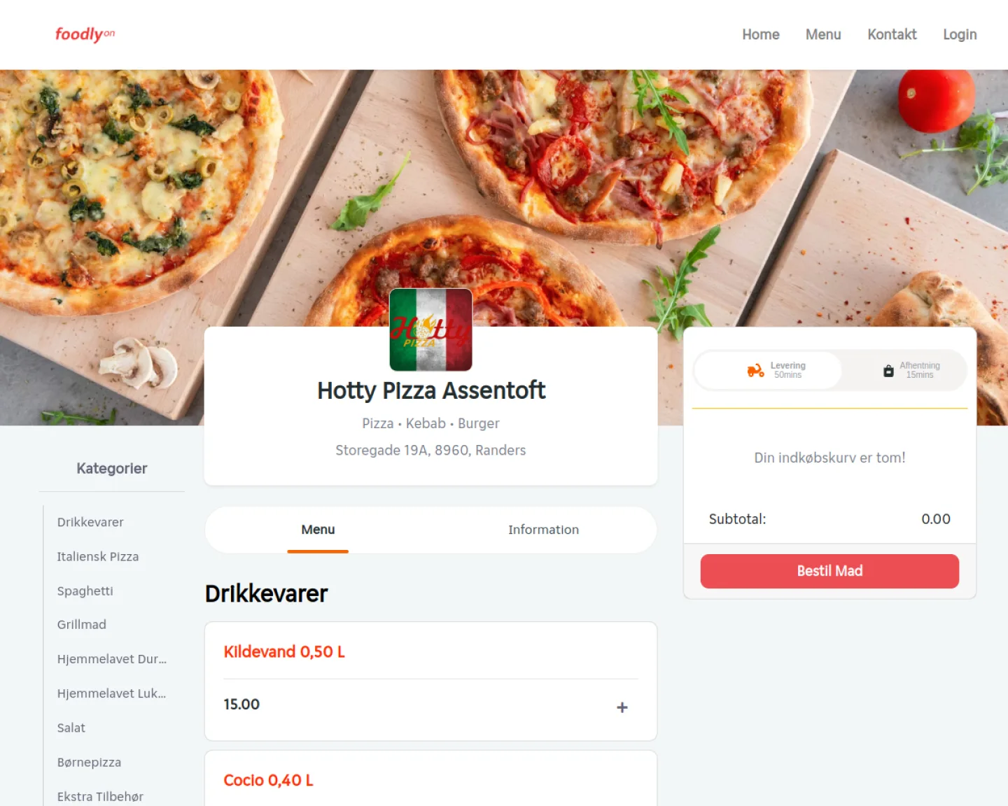 Hotty Pizzas live bestillingsside fra FoodlyOn