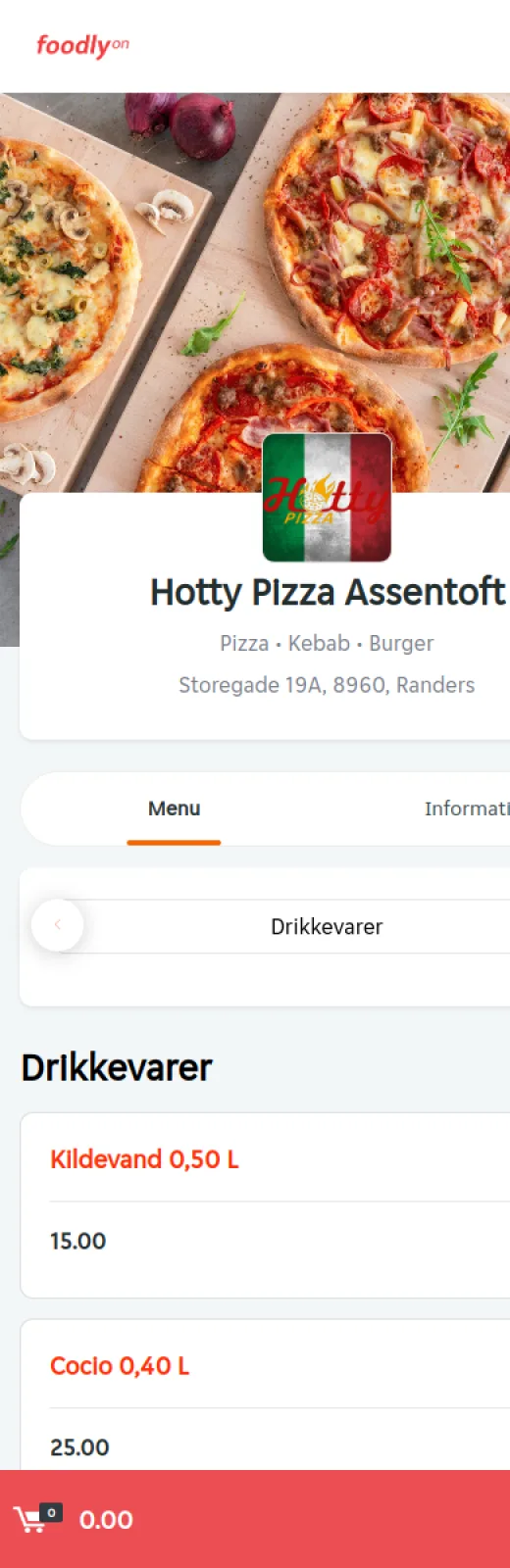 Hotty Pizzas live bestillingsside fra FoodlyOn på mobil